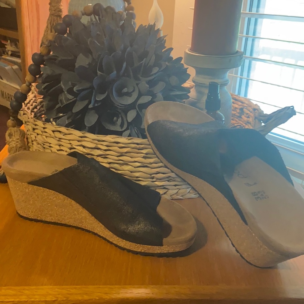 Birkenstock Papillio Namica suede in antique metallic black sandals.